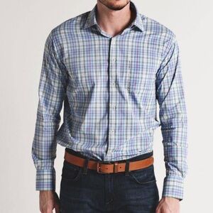 Peter Millar Men’s Performance Plaid Woven Shirt Large Blue Red Green Plaid